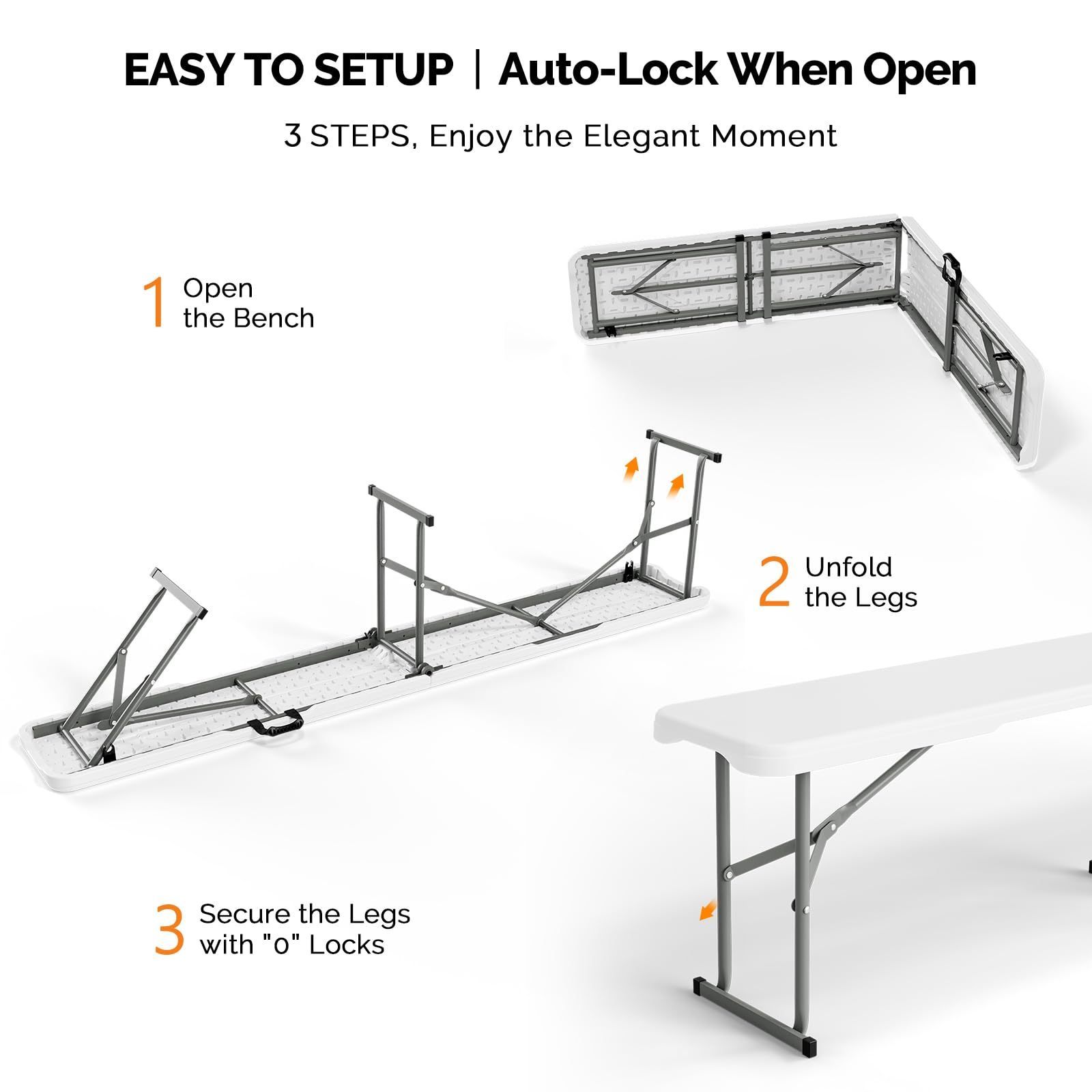 4FT Folding Table/Bench, Portable Plastic Catering Table